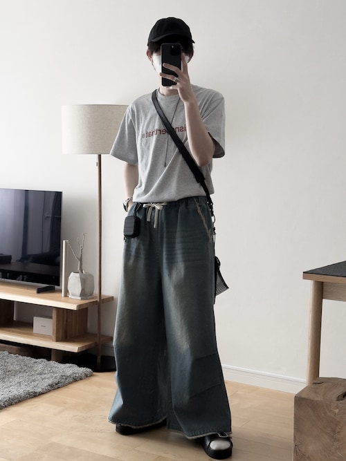 【RUUBON】parachute fringe denim pants / パラシュートフリンジデニムパンツ