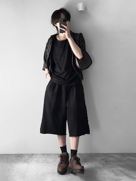 「RUUBON（ルーボン）の【RUUBON】soft rib crew socks / ソフトリブ クルーソックス（ソックス/靴下、ブラック系）」を使った、hopeさん（メンズ・168cm）の夏コーディネート