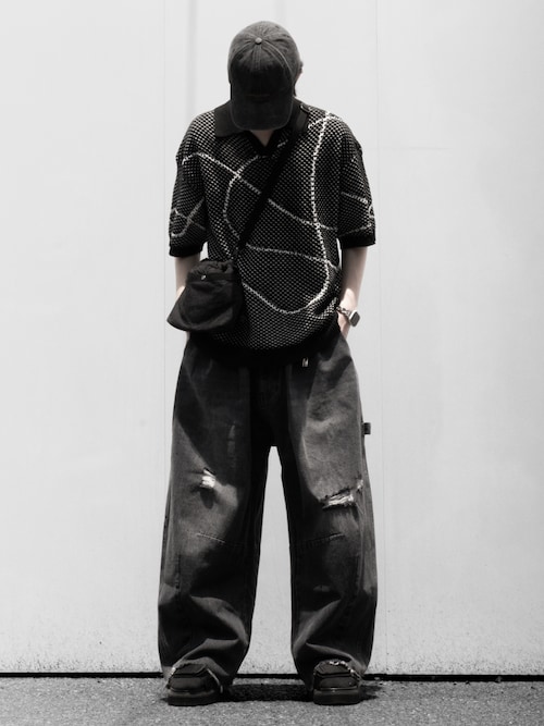 【RUUBON】painter curve damage denim pants / ペインターカーブダメージデニムパンツ