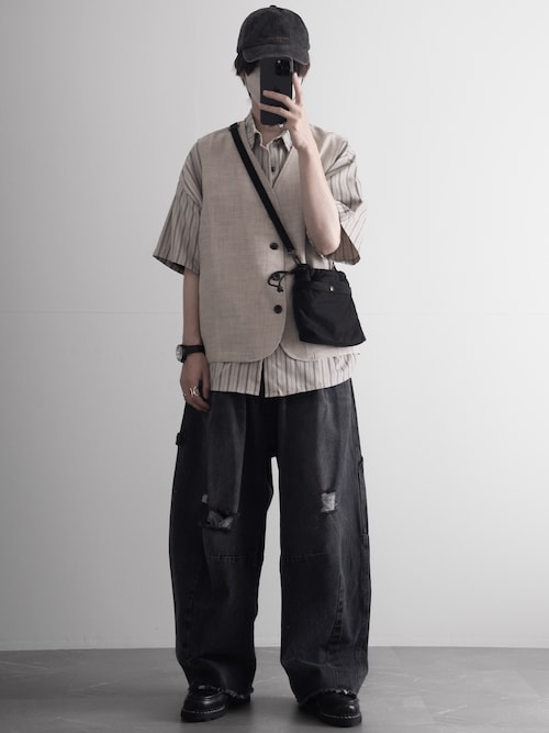 【RUUBON】painter curve damage denim pants / ペインターカーブダメージデニムパンツ