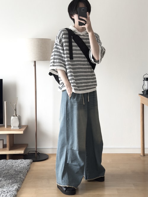 【RUUBON】parachute fringe denim pants / パラシュートフリンジデニムパンツ