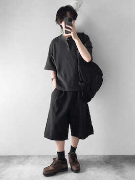 「RUUBON（ルーボン）の【RUUBON】soft rib crew socks / ソフトリブ クルーソックス（ソックス/靴下、ブラック系）」を使った、hopeさん（メンズ・168cm）の夏コーディネート