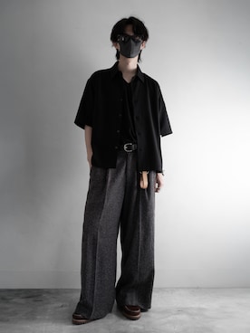 「RUUBON（ルーボン）の【RUUBON】airy half sleeve box shirt/エアリーハーフスリーブボックスシャツ（シャツ/ブラウス、ブラック系）」を使った、hopeさん（メンズ・168cm）の春コーディネート