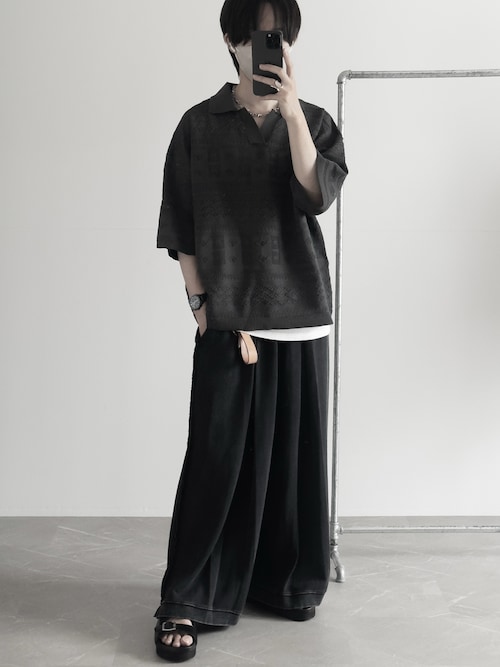 【RUUBON】geo mesh skipper knit polo shirt /ジオメッシュスキッパーニットポロシャツ