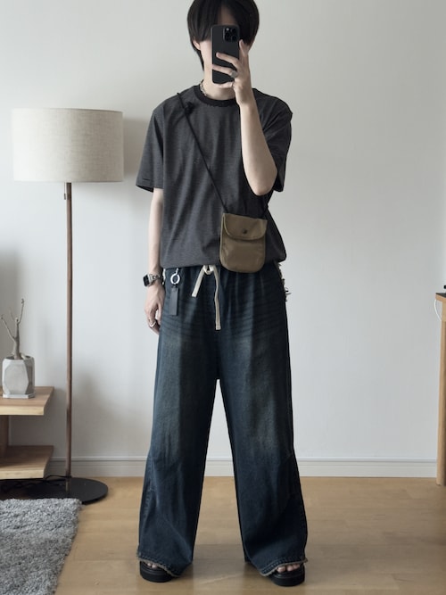 【RUUBON】parachute fringe denim pants / パラシュートフリンジデニムパンツ