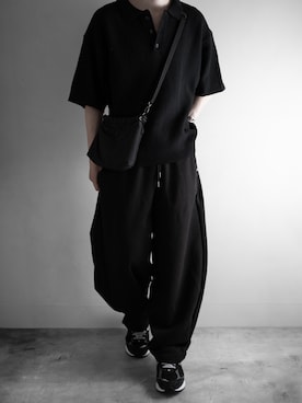 「GHOST REPUBLIC（ゴーストリパブリック）のカーブサイドピンタックバルーンスウェットパンツ GLP-650_裏毛（スウェットパンツ、ブラック系）」を使った、hopeさん（メンズ・168cm）の春コーディネート