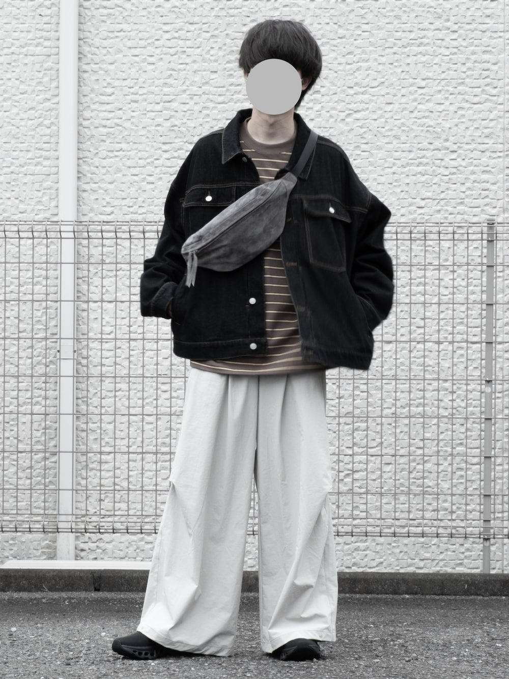 ルーズフィット ワンポイントロゴ ナイロン パラシュートパンツ