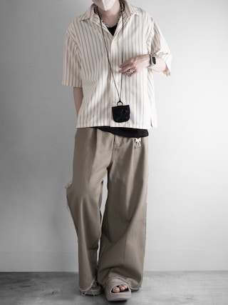 「RUUBON(ルーボン)の【RUUBON】cutoff fringe chino slacks / カットオフフリンジチノスラックス(チノパンツ)」を使った、hopeさん(メンズ・168cm)の春コーディネート
