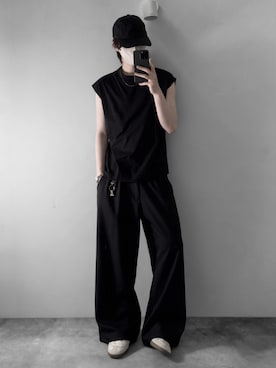 「RUUBON（ルーボン）の【RUUBON】3tuck straight wide pants/スリータック ストレートワイドパンツ（スラックス、ブラック系）」を使った、hopeさん（メンズ・168cm）の春コーディネート