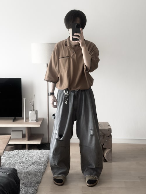 【RUUBON】moss stitch polo shirt / モスステッチ ポロシャツ
