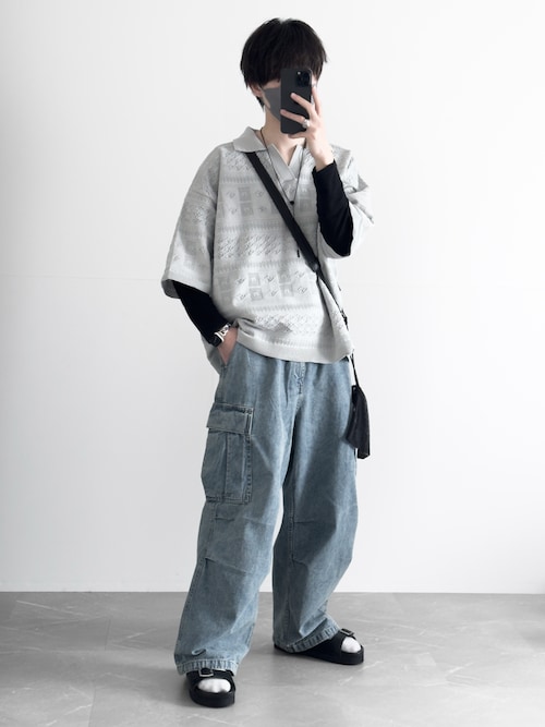【RUUBON】geo mesh skipper knit polo shirt /ジオメッシュスキッパーニットポロシャツ