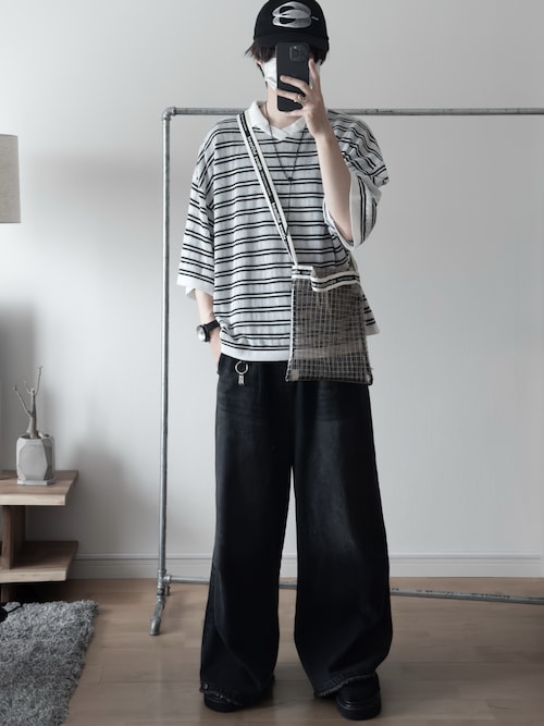 【RUUBON】parachute fringe denim pants / パラシュートフリンジデニムパンツ