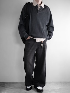 「RUUBON（ルーボン）の【RUUBON】vintage washed straight denim pants / ヴィンテージ ウォッシュド ストレートデニムパンツ（デニムパンツ、ブラック系）」を使った、hopeさん（メンズ・168cm）の夏コーディネート