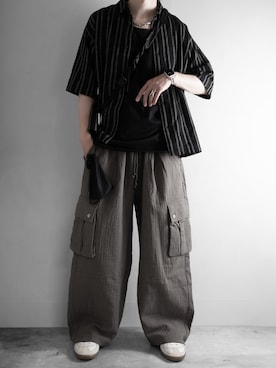 「REPRODUCTION OF FOUND（リプロダクションオブファウンド）のREPRODUCTION OF FOUND (リプロダクション オブ ファウンド) / GERMAN MILITARY TRAINER ジャーマントレーナー 1700L レザースニーカー（スニーカー、ホワイト系）」を使った、hopeさん（メンズ・168cm）の春コーディネート