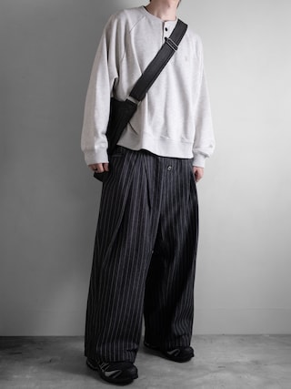 「WISH FOR EVER（ウィッシュフォーエバー）の【新色追加】ASSORT CROSS TUCK BAGGY PANTS / アソートクロスタックバギーパンツ（スラックス）」を使った、hopeさん（メンズ・168cm）の秋コーディネート