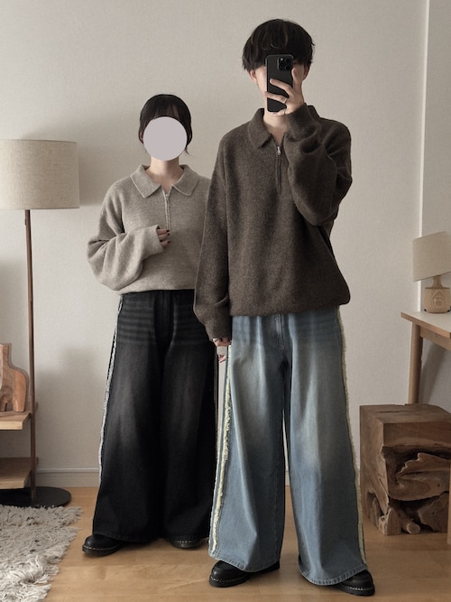 【RUUBON】melange half zip knit / メランジハーフジップニット