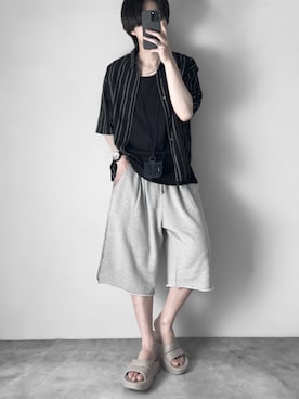 「RUUBON（ルーボン）の【RUUBON】airy layered tank top / エアリーレイヤードタンクトップ（タンクトップ、ブラック系）」を使った、hopeさん（メンズ・168cm）の夏コーディネート