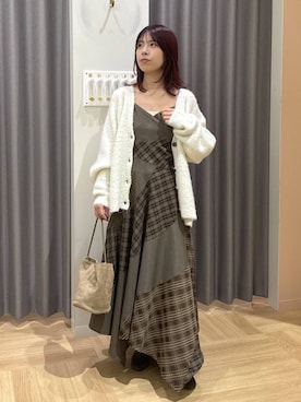 「mysty woman（ミスティウーマン）の切り替えチェックキャミワンピース　583340（ワンピース）」を使った、みゆみゆさん（レディース・154cm）の秋コーディネート