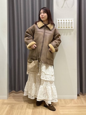 「アイテム（チョーカー）」を使った、みゆみゆさん（レディース・154cm）の冬コーディネート