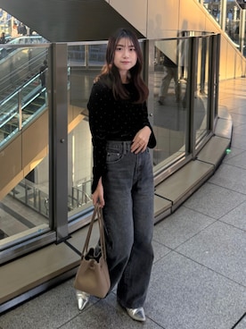 「menue（メヌエ）のU字カッティング フラットパンプス（パンプス）」を使った、Haru ⌇低身長コーデさん（レディース・148cm）の冬コーディネート