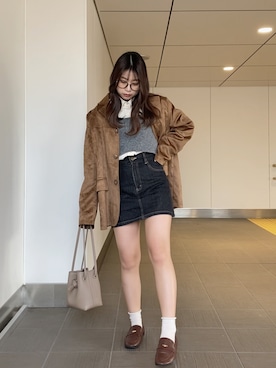 「アイテム（デニムスカート）」を使った、Haru ⌇低身長コーデさん（レディース・148cm）の秋コーディネート