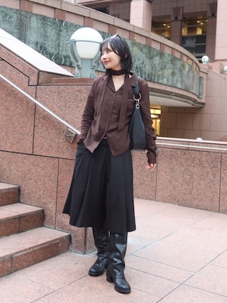 「KBF(ケイビーエフ)のタイSETオープンカラーシャツ(シャツ/ブラウス)」を使った、オクユウカさん(レディース・159cm)の秋コーディネート