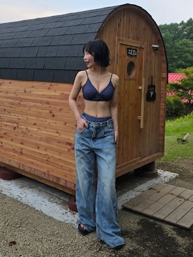 「SLY（スライ）のアイテム（パンツ）」を使った、オクユウカさん（レディース・159cm）の夏コーディネート