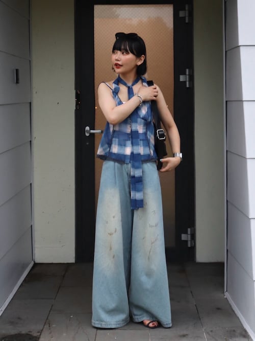 MAISON SPECIAL チェックホルターペプラムシアートップス Plaid Halter Peplum Sheer Tops/チェックホルターペプラム