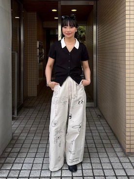 「GENERAL IDEA（ジェネラルアイデア）のGENERAL IDEA/ジェネラルアイディア tencel collar layered half cardigan カーディガン（カーディガン/ボレロ）」を使った、オクユウカさん（レディース・159cm）の夏コーディネート