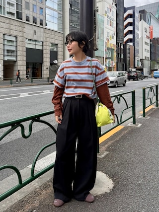 「ELCHELE（エルチェレ）のLAYERED BORDER LS TEE（Tシャツ/カットソー）」を使った、オクユウカさん（レディース・159cm）の春コーディネート