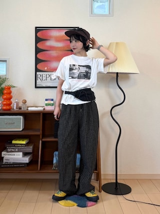 「ABYS(アビス)のチェックワイドイージーパンツ(その他パンツ)」を使った、オクユウカさん(レディース・159cm)の夏コーディネート