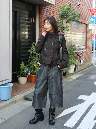 「MURUA(ムルーア)のナポレオンショートジャケット 冬服(その他アウター)」を使った、オクユウカさん(レディース・159cm)の秋コーディネート