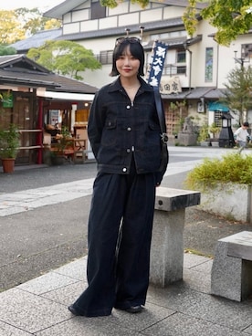 「アイテム（デニムジャケット）」を使った、オクユウカさん（レディース・159cm）の秋コーディネート