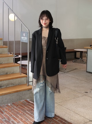「JOSE MOON(ジョゼムーン)のLACE SCARF CAMI DRESS/レーススカーフキャミドレス(ワンピース)」を使った、オクユウカさん(レディース・159cm)の秋コーディネート
