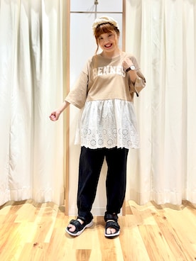 「スカラップ」｜「アイテム（サンダル）」を使った、えりさん（レディース・150cm）の夏コーディネート