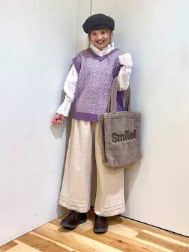 「スカラップ」｜「アイテム（帽子）」を使った、えりさん（レディース・150cm）の秋コーディネート