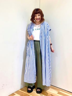 「センタープレスパンツ」｜「アイテム（ワンピース/ドレス）」を使った、えりさん（レディース・150cm）の夏コーディネート