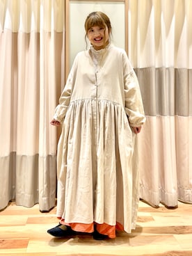「ティアードスカート」｜「アイテム（シャツワンピース）」を使った、えりさん（レディース・150cm）の冬コーディネート