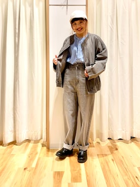 「Samansa Mos2 blue」｜「アイテム（キャップ）」を使った、えりさん（レディース・150cm）の春コーディネート