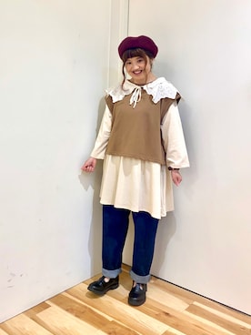「Samansa Mos2 blue（サマンサモスモスブルー）のアイテム（ハンチング/ベレー帽）」を使った、えりさん（レディース・150cm）の秋コーディネート
