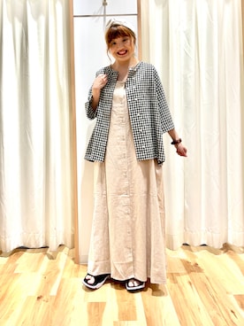 「ダブルボタン」｜「アイテム（ワンピース/ドレス）」を使った、えりさん（レディース・150cm）の夏コーディネート
