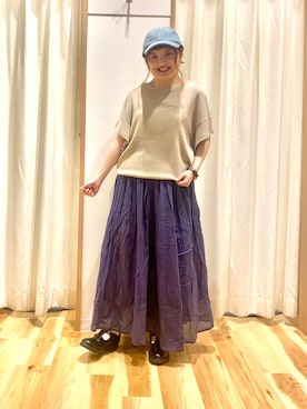 「Samansa Mos2 blue」｜「アイテム（キャップ）」を使った、えりさん（レディース・150cm）の春コーディネート