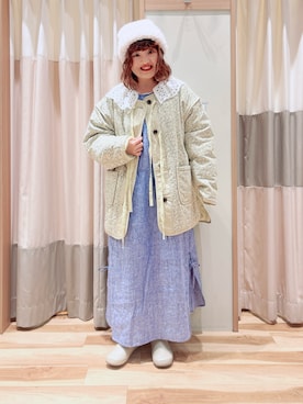 「スクエアトゥ」｜「アイテム（ノーカラージャケット）」を使った、えりさん（レディース・150cm）の秋コーディネート