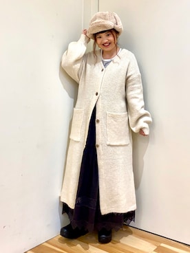 「ロングニット」｜「アイテム（帽子）」を使った、えりさん（レディース・150cm）の秋コーディネート