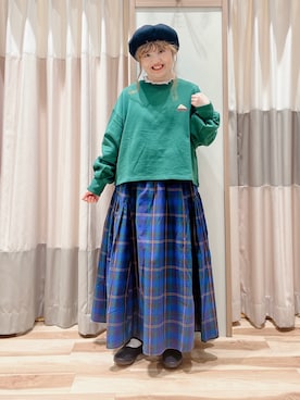 「メロートップス」｜「アイテム（帽子）」を使った、えりさん（レディース・150cm）の秋コーディネート