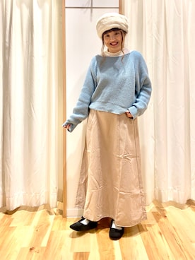 「ehka sopo（エヘカソポ）のアイテム（ニットキャップ/ビーニー）」を使った、えりさん（レディース・150cm）の冬コーディネート