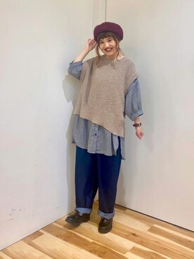 「Samansa Mos2 blue（サマンサモスモスブルー）のアイテム（ハンチング/ベレー帽）」を使った、えりさん（レディース・150cm）の秋コーディネート