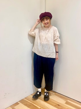 「Samansa Mos2 blue（サマンサモスモスブルー）のアイテム（ハンチング/ベレー帽）」を使った、えりさん（レディース・150cm）の夏コーディネート