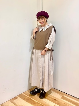 「Samansa Mos2 blue（サマンサモスモスブルー）のアイテム（ハンチング/ベレー帽）」を使った、えりさん（レディース・150cm）の夏コーディネート
