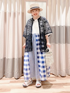 「ペーパーハット」｜「アイテム（ワンピース/ドレス）」を使った、えりさん（レディース・150cm）の夏コーディネート